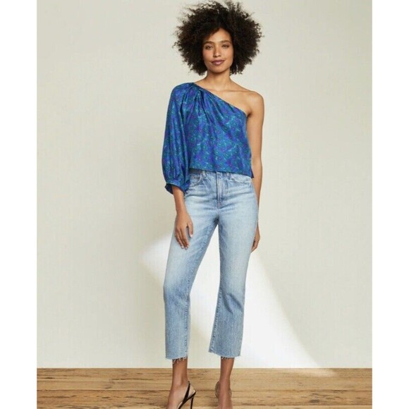 Veronica Beard womens Lyric One Shoulder Blouse size 2 Cobalt Blue Silk Top $348 - Picture 1 of 11